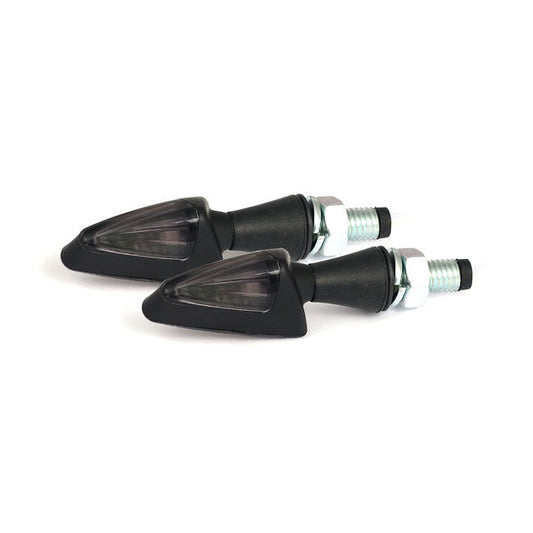 Black peak, LED turn signals. Black. Smoke lens