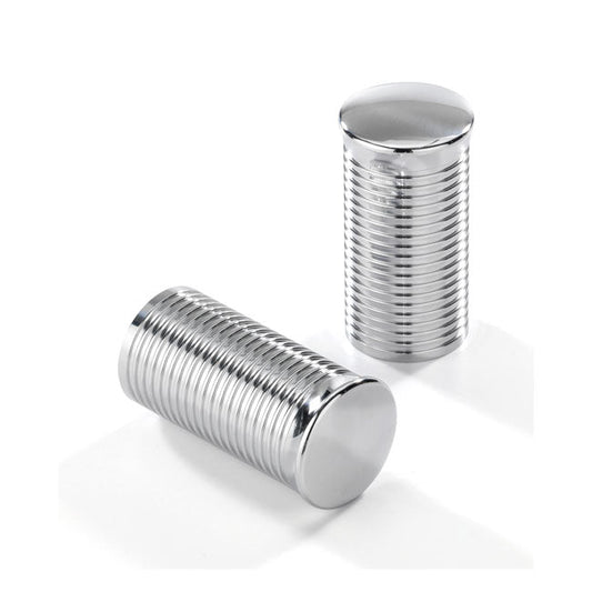 Kustom Tech, FL handlebar grip ends. Ribbed chrome aluminum