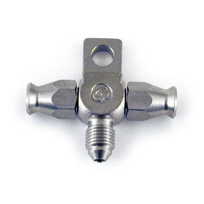 Goodridge t-fitting with 2 hose ends. ss