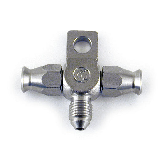 Goodridge t-fitting with 2 hose ends. ss
