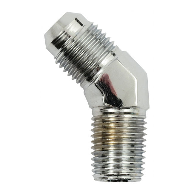 Goodridge, -6 JIC oil line fitting, 1/4". 45°. Chrome