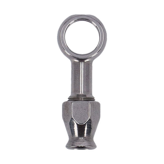 Goodridge, 7/16" (11mm) banjo fitting straight. Stainless