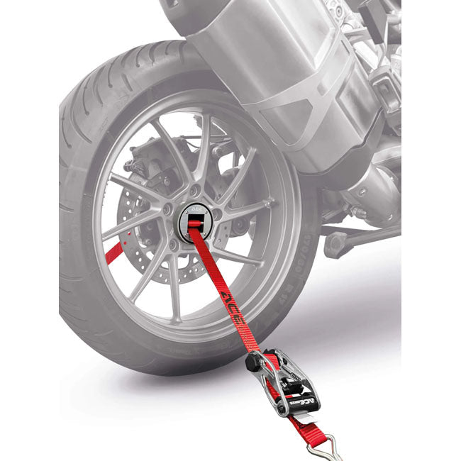 AceBikes, CapStrap BMW open axle tie-down system