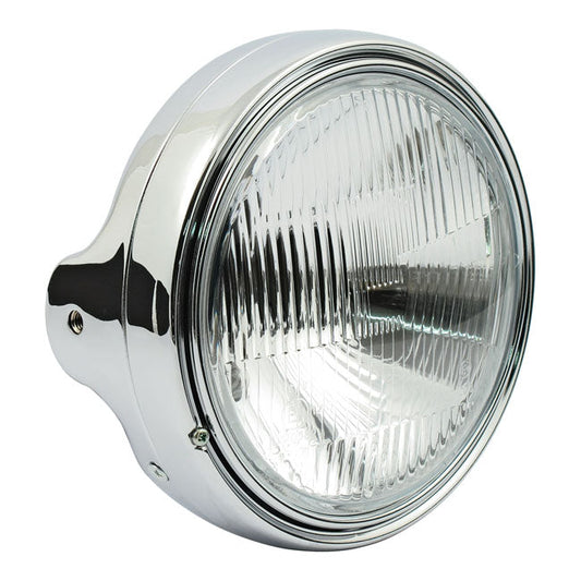 LTD style 7" H4 headlamp. side mount. Chrome