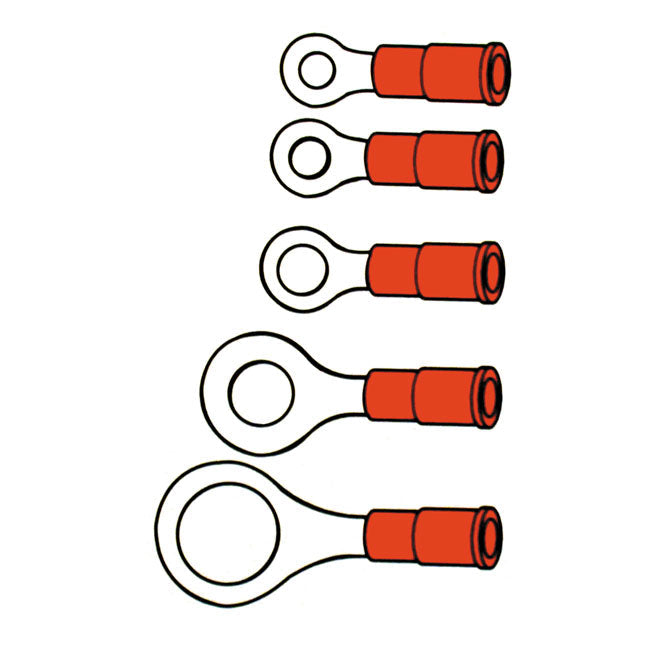 Connectors, ring terminal PVC, crimp. Red 9.52mm