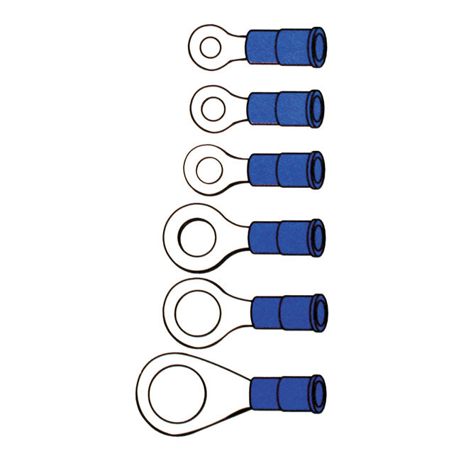 Connectors, ring terminal PVC, crimp. Blue 9.52mm