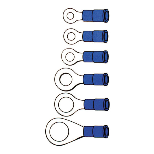 Connectors, ring terminal PVC, crimp. Blue 9.52mm