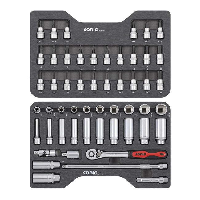 Sonic, combination socket set 3/8'''', 53-piece. US/SAE sizes