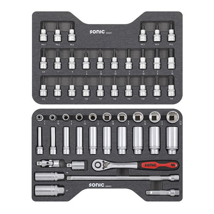 Sonic, combination socket set 3/8'''', 53-piece. US/SAE sizes