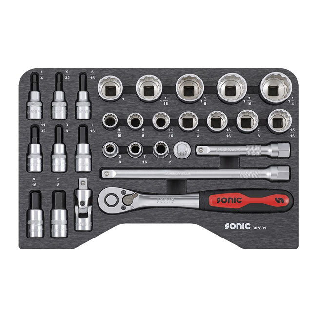 Sonic, combination socket set 1/2'''', 28-piece. US/SAE sizes