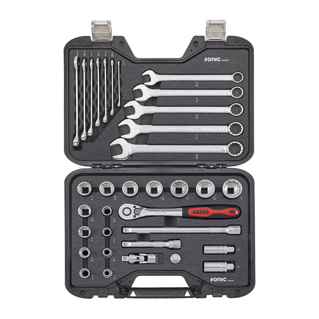 Sonic, combination socket/wrench set 1/2'''', 34-piece. US/SAE