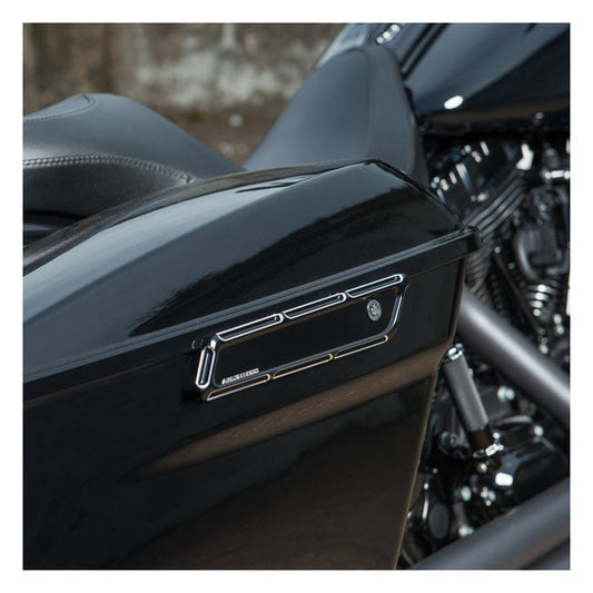 Arlen Ness, saddlebag latch cover set. Beveled, black CC