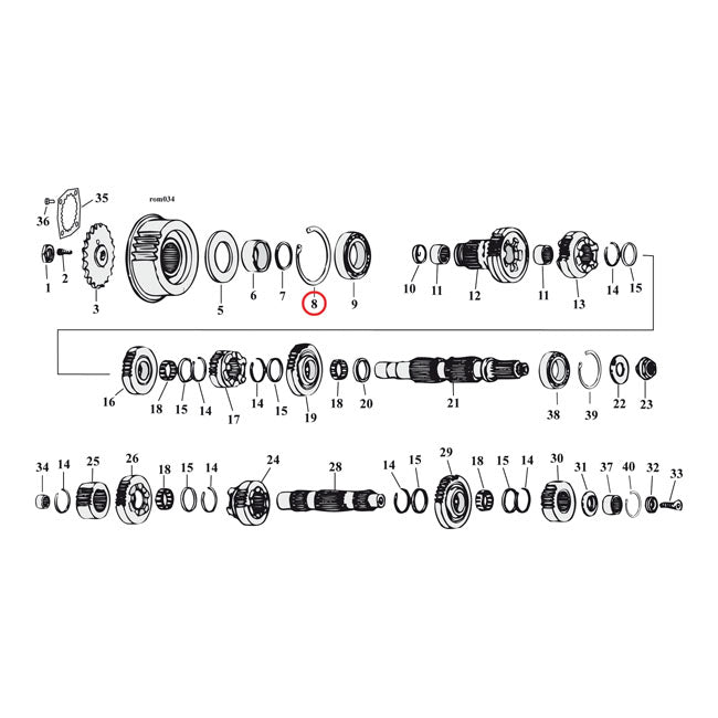 JIMS, retaining ring mainshaft bearing, left