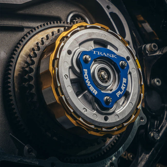 Trask, M8 billet clutch basket. Hard anodized gold