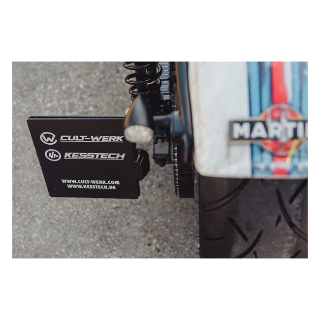 Cult-Werk, side mount license plate bracket, black. Germany