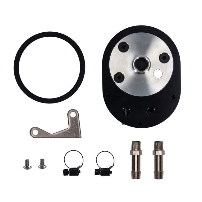 Jagg, offset oil filter adapter with VRP. Black