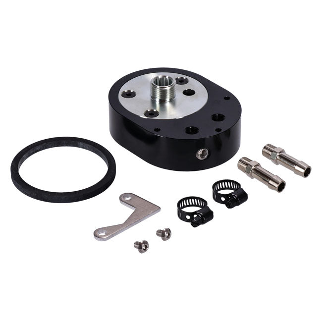 Jagg, offset oil filter adapter with VRP. Black