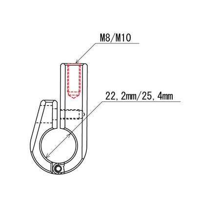 Daytona, universal bracket. Top mount. 7/8" ID, M10 thread