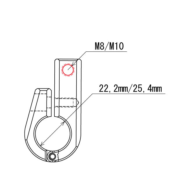 Daytona, universal bracket. Side-mount. 7/8" ID. M10 thread