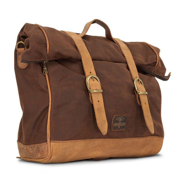 Longride, ''Old Chopper'' waxed cotton saddlebag Marron Brown