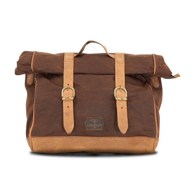 Longride, ''Old Chopper'' waxed cotton saddlebag Marron Brown