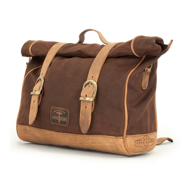 Longride, ''Old Chopper'' waxed cotton saddlebag Marron Brown
