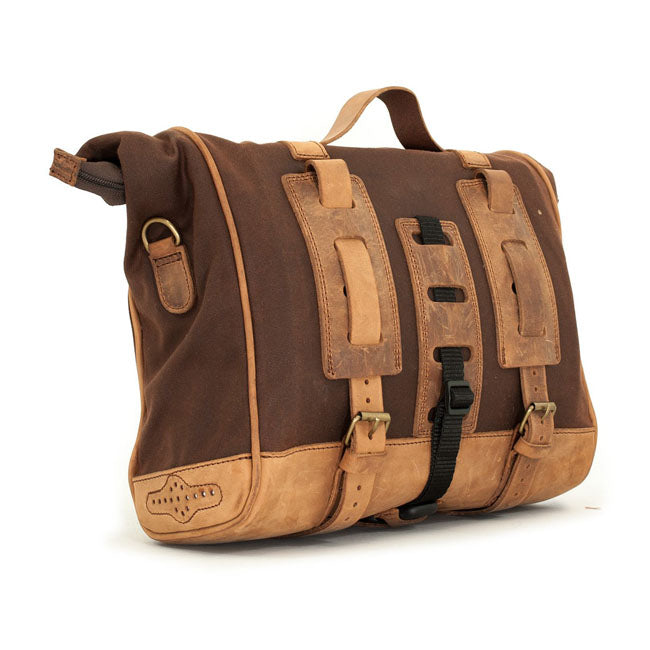 Longride, ''Old Chopper'' waxed cotton saddlebag Marron Brown