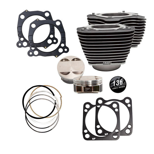 S&S, M8 136" big bore cylinder & piston kit. Clear fins