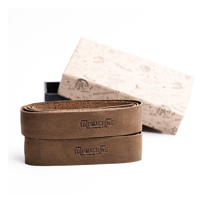 Trip Machine, leather handlebar grip wraps. Tobacco brown