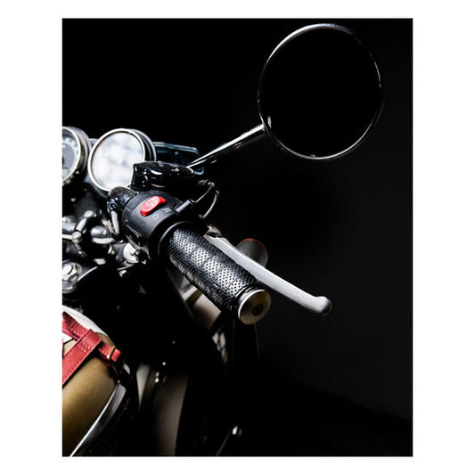 Trip Machine, leather handlebar grip wraps. Black perforated