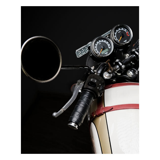 Trip Machine, leather handlebar grip wraps. Black perforated