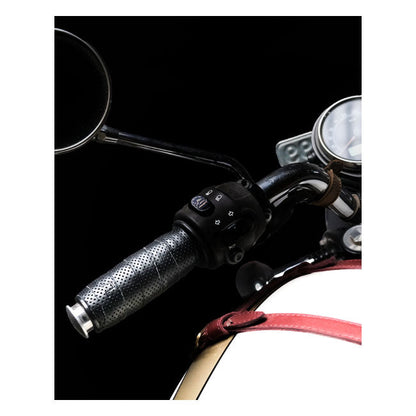 Trip Machine, leather handlebar grip wraps. Black perforated