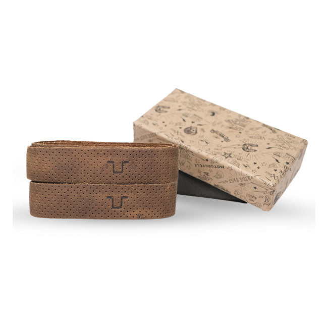 Trip Machine, handlebar grip wraps. Tobacco perforated