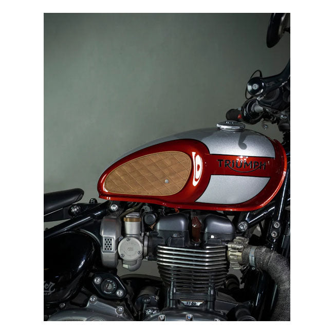 Trip Machine, Diamond leather gas tank pad set. Tobacco