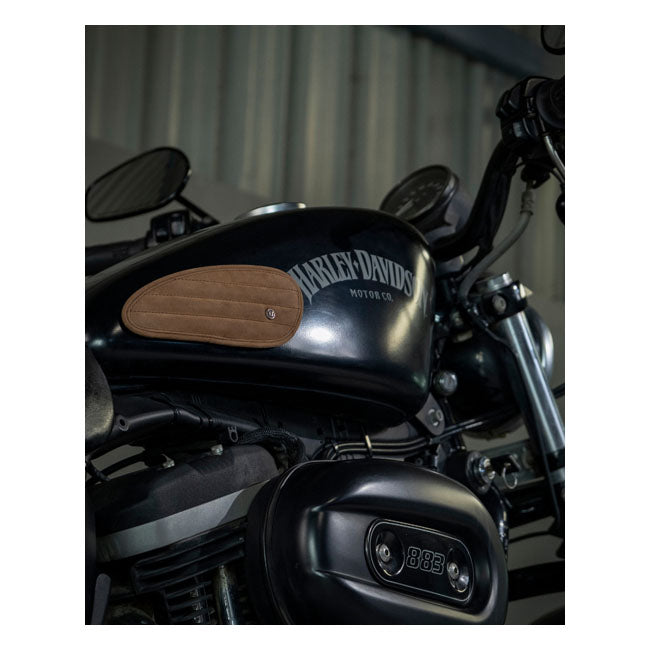 Trip Machine, Mini Classic leather tank pads. Tobacco