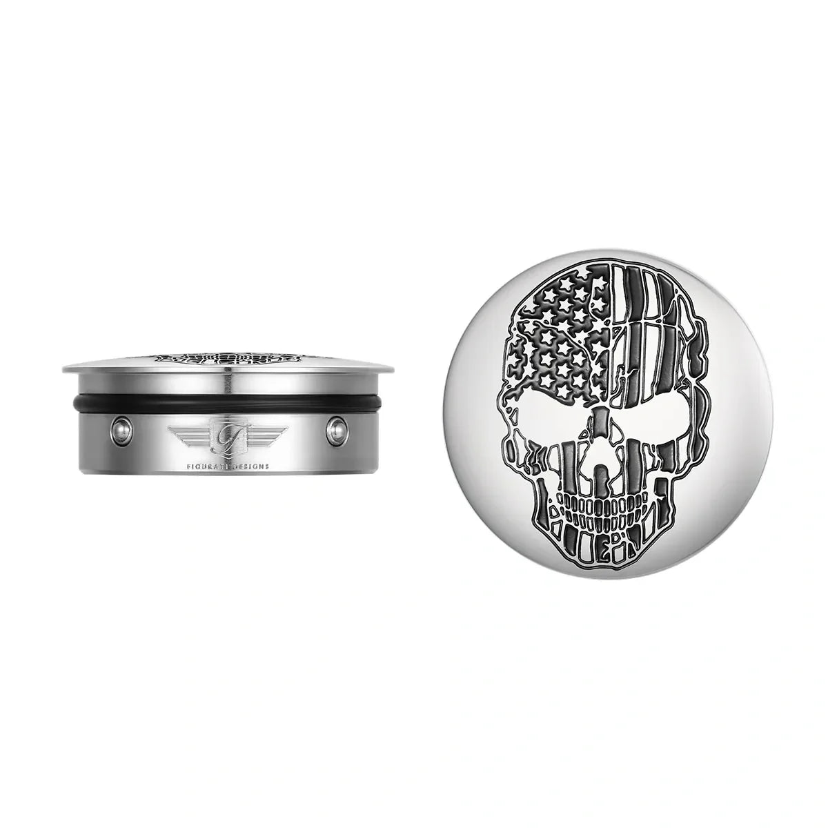Harley-Davidson Stainless-Steel / Black Swing Arm Covers American Flag Skull - image 1