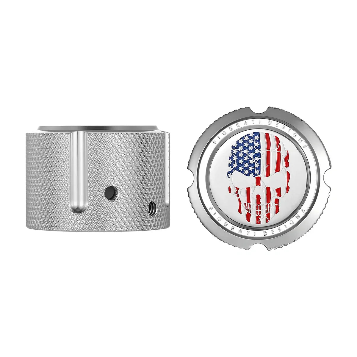 Harley-Davidson Stainless-Steel Front Axle Nut Covers Red White and Blue American Flag Skull - image 1