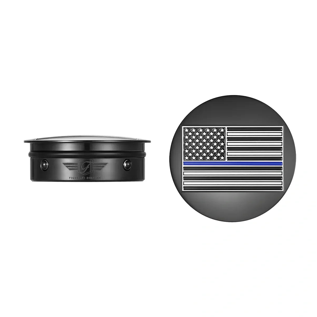 Harley-Davidson Stainless-Steel / Black Contrast Cut Swing Arm Covers American Flag Blue Line - Reversed - image 1