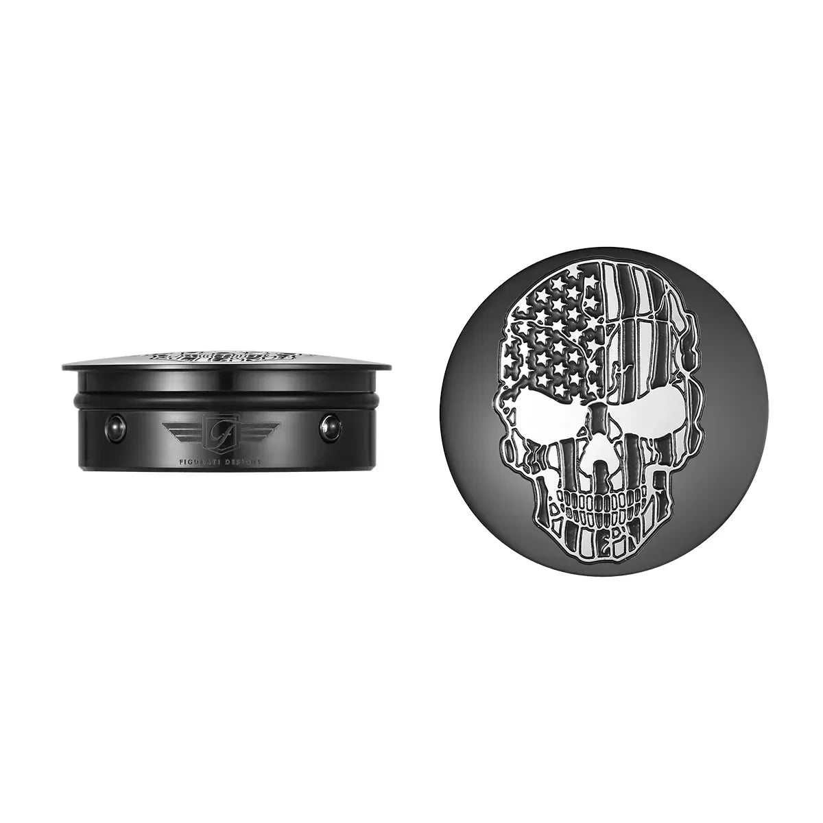 Harley-Davidson Stainless-Steel / Black Swing Arm Covers American Flag Skull - image 1