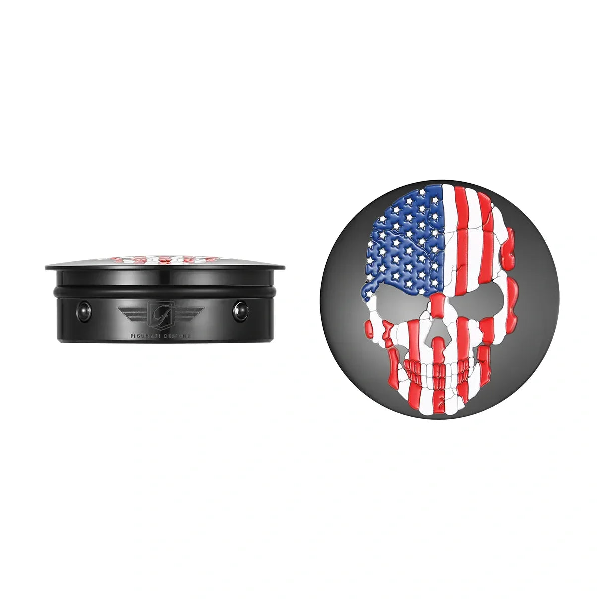 Harley-Davidson Stainless-Steel / Black Red White & Blue Flag Skull Swing Arm Covers - image 1