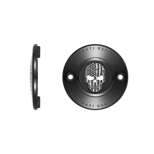 Harley-Davidson Stainless-Steel in Black American Flag Skull M8 Timing Cover - image 1